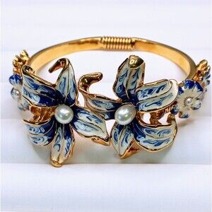 KJL Kenneth Jay Lane Gold/Blue Lily Flower Bracelet